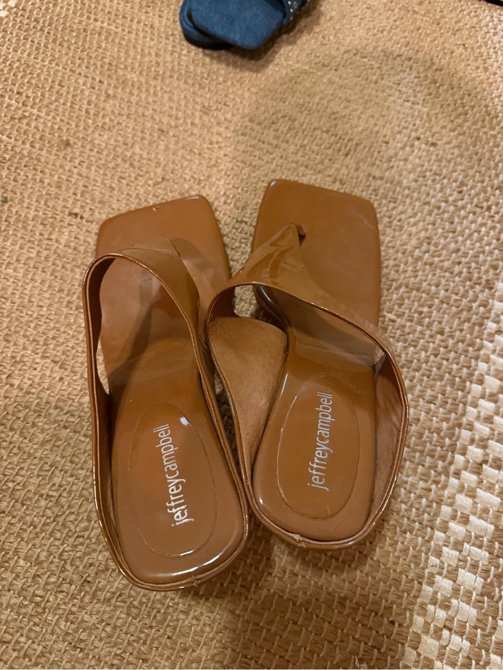 Jeffrey Campbell Cognac Square-Toe Thong Heels - Picture 7 of 7